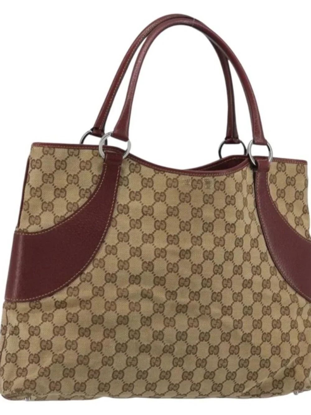 GUCCI GG Canvas Tote Bag Beige Silver 113016 Auth 175746